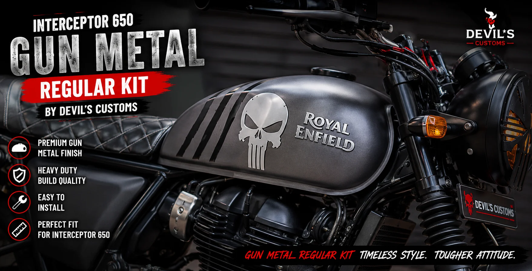 nterceptor 650 custom parts - Gun Metal regular kit installation by Devil's Customs.