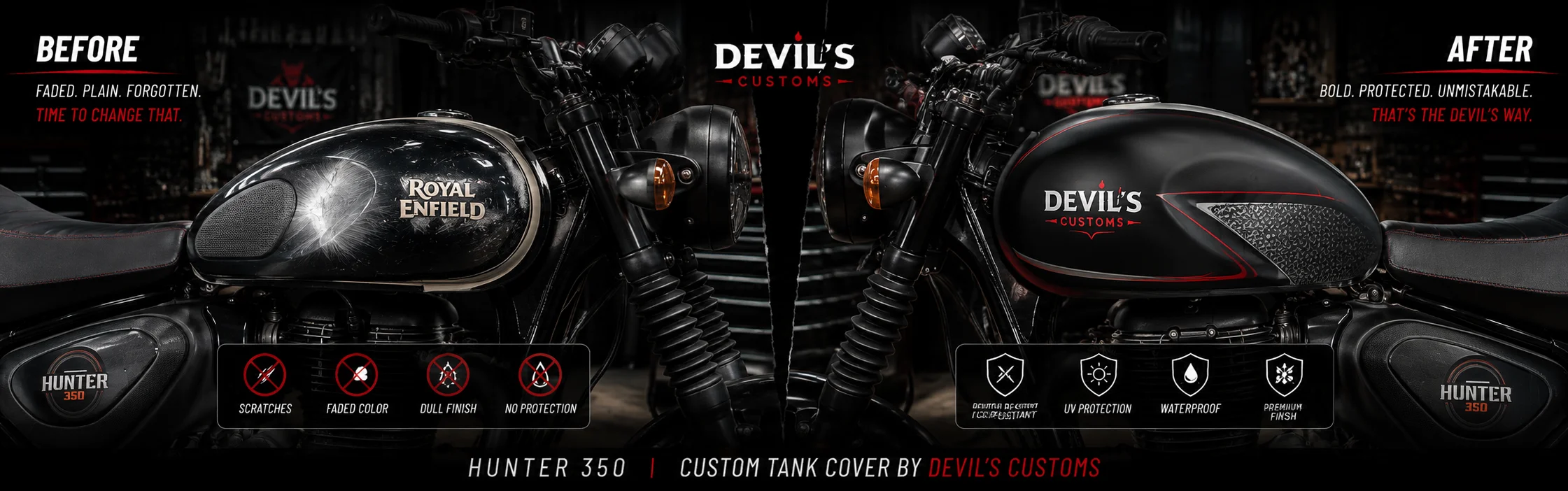 Hunter 350 custom tank cover by Devil's Customs
