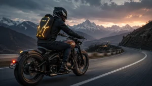 Solo rider on a customized Jawa 42 Bobber touring the mountains with premium bike accessories.